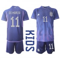 Fotballdrakt Barn Argentina Angel Di Maria #11 Bortedraktsett VM 2022 Kortermet (+ Korte bukser)